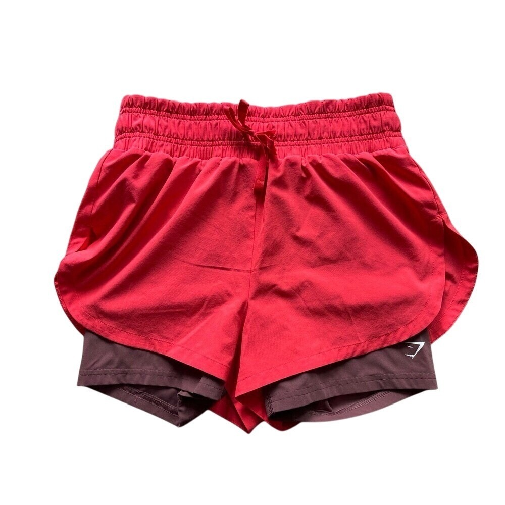 Gymshark Womens 2 in 1 Shorts Fluo Bold Pink Magenta Brown Small Running